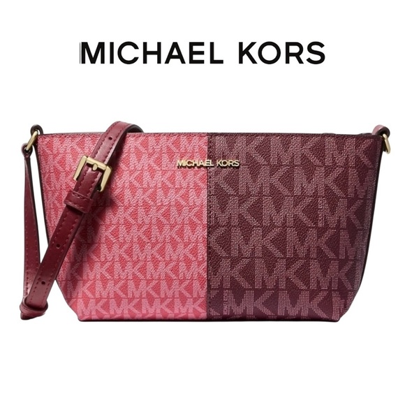 MICHAEL KORS Jet Set Small Two Tone Oxblood Watermelon Logo Crossbody NWT - Picture 1 of 5